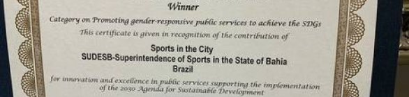 Sudesb recebe, em cerimônia da ONU, prêmio por projeto de futebol feminino