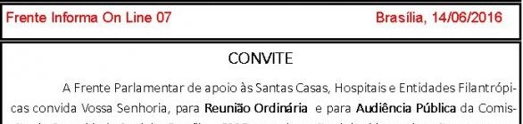 Convite Reunião da Frente Parlamentar das Santas Casas