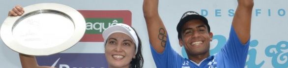 Allan do Carmo e Poliana Okimoto no pódio 